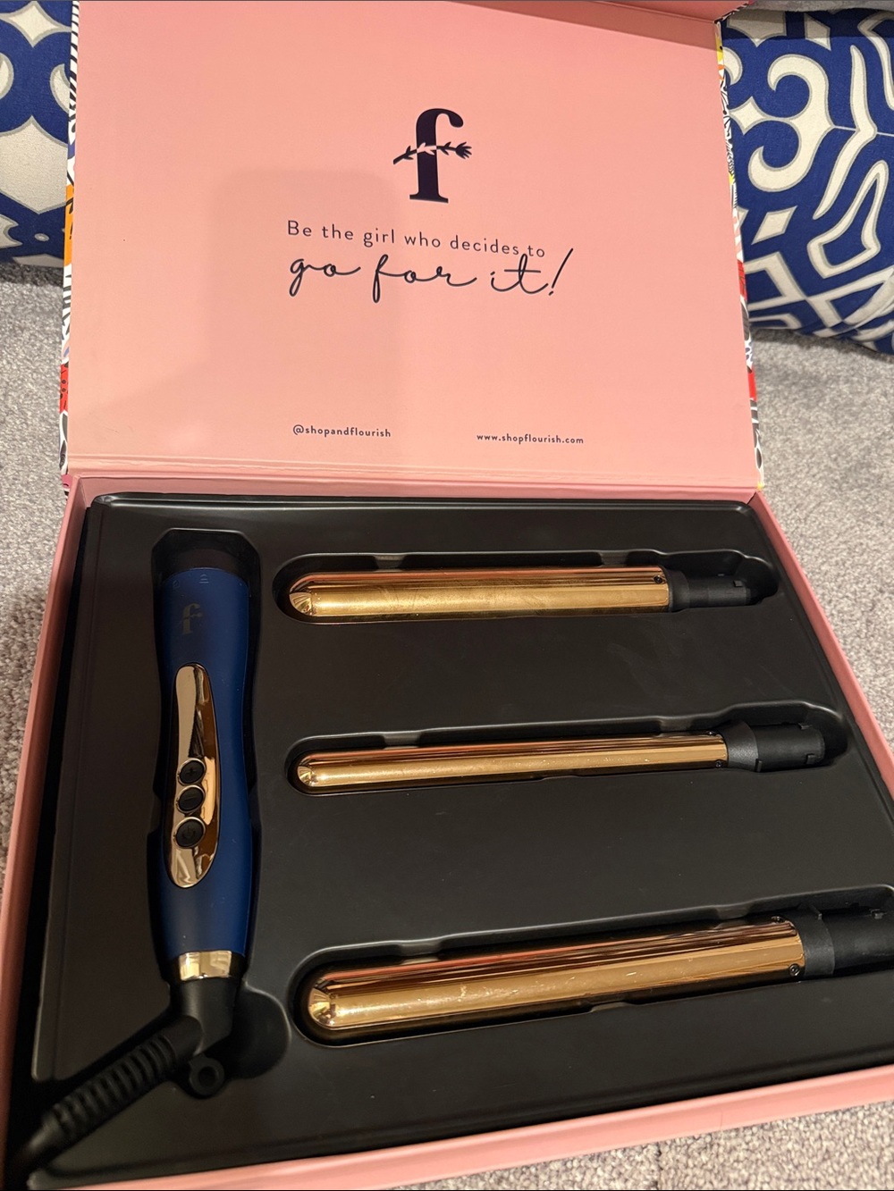3-Piece Gold Barrel Curling Wand Set - Navy